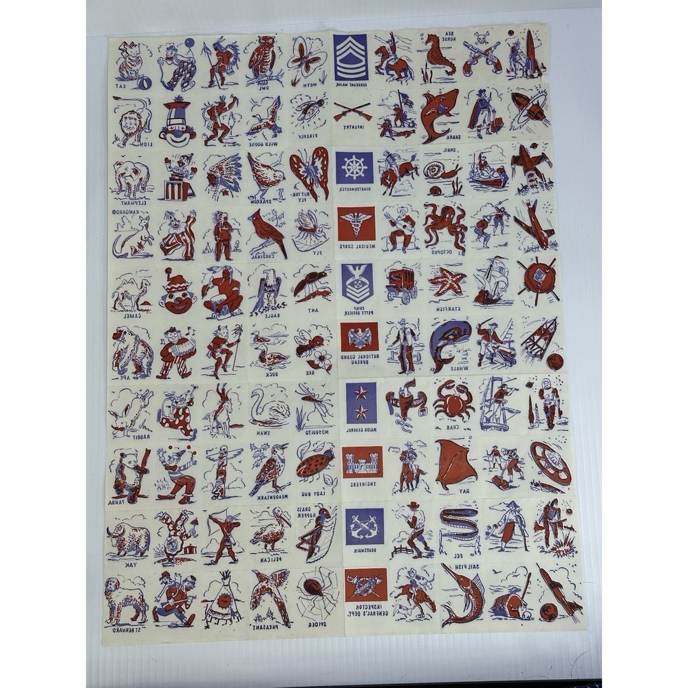 100 VTG 50s Temporary Press On Tattoos Space Age Animals Clowns Cowboy Indian